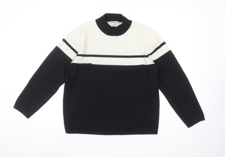 Bassini Womens Black & White Striped Crew Neck Knit Jumper M
