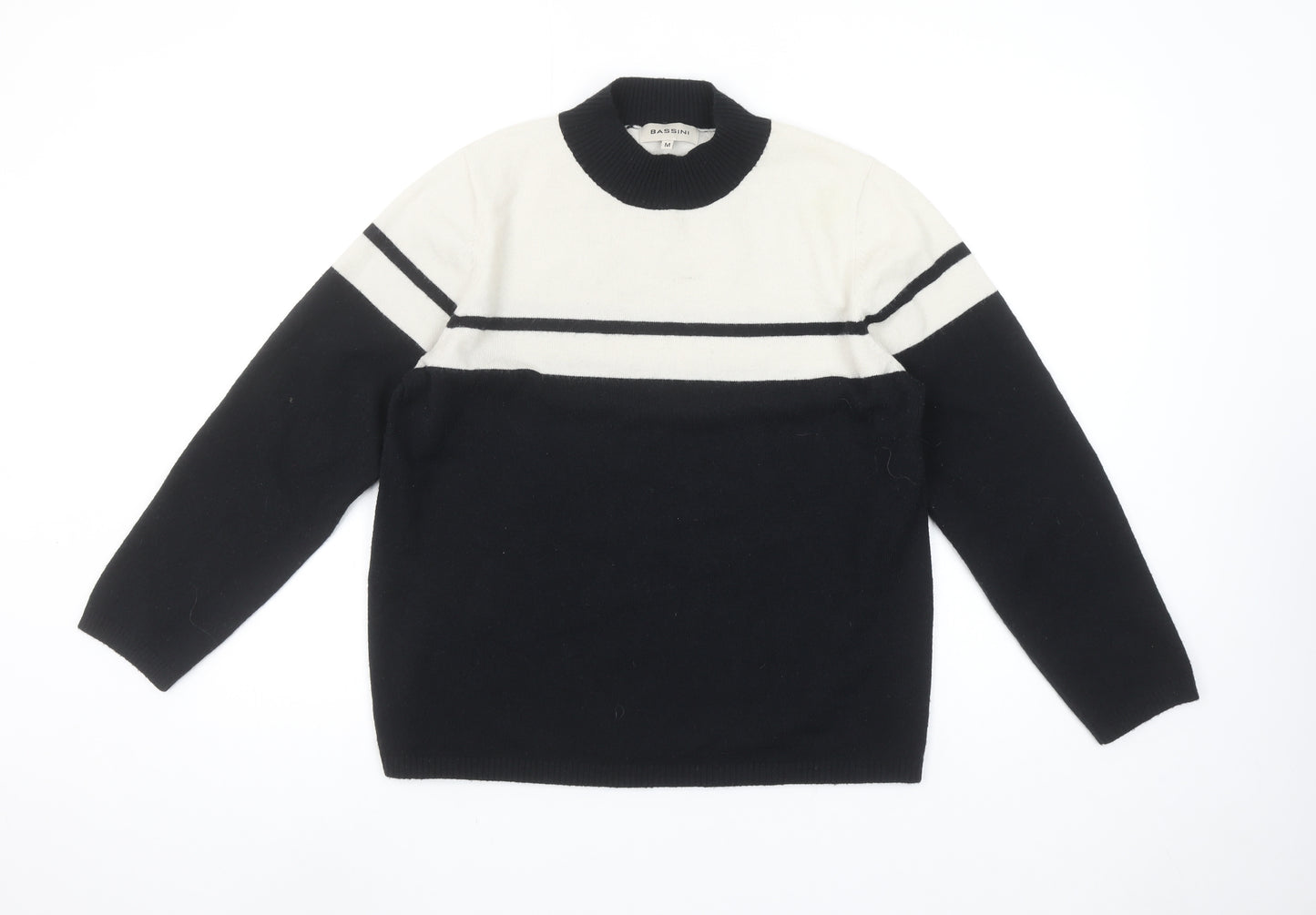 Bassini Womens Black & White Striped Crew Neck Knit Jumper M