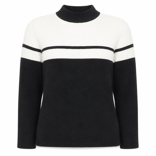Bassini Womens Black & White Striped Crew Neck Knit Jumper M