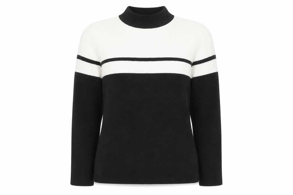 Bassini Womens Black & White Striped Crew Neck Knit Jumper M