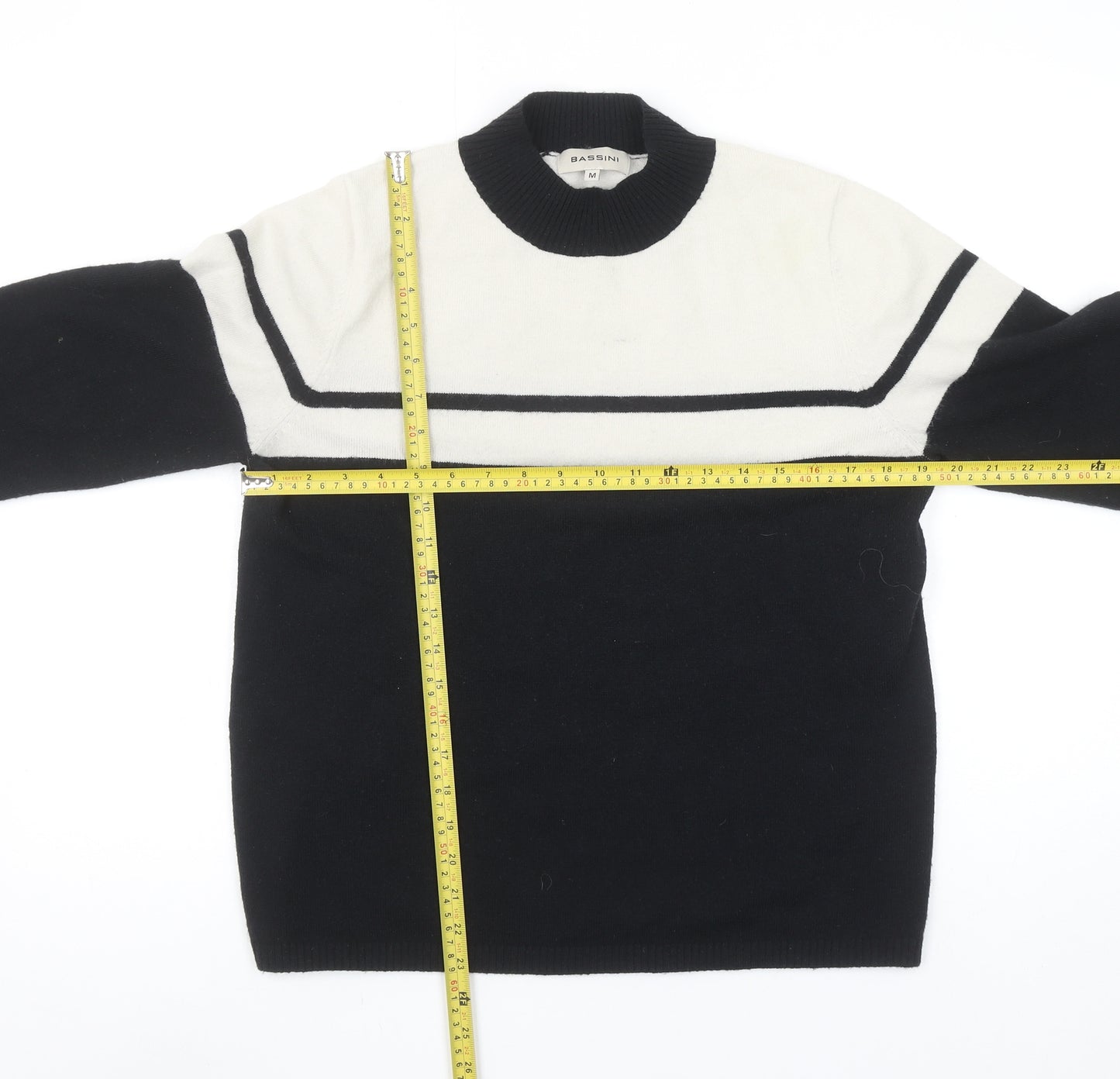 Bassini Womens Black & White Striped Crew Neck Knit Jumper M