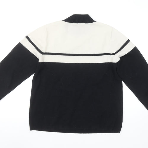 Bassini Womens Black & White Striped Crew Neck Knit Jumper M
