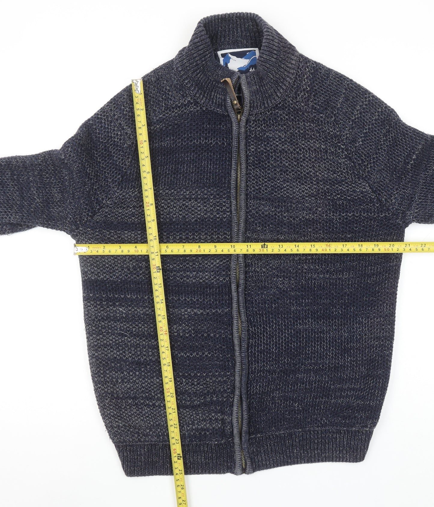 Mantaray Men’s Blue Cotton Full Zip Chunky Knit Jumper Size S
