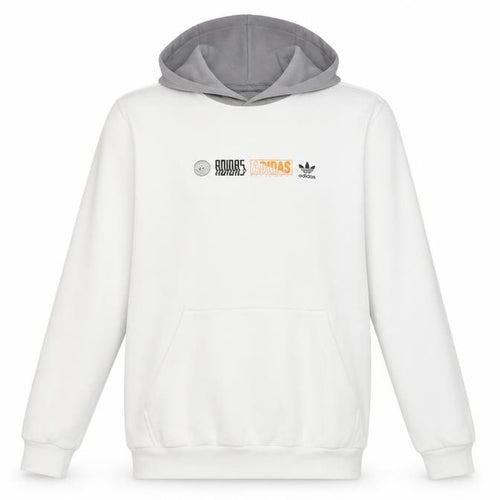 Adidas Boys White & Grey Pullover Hoodie 13-14Y Logo Print Cotton Blend