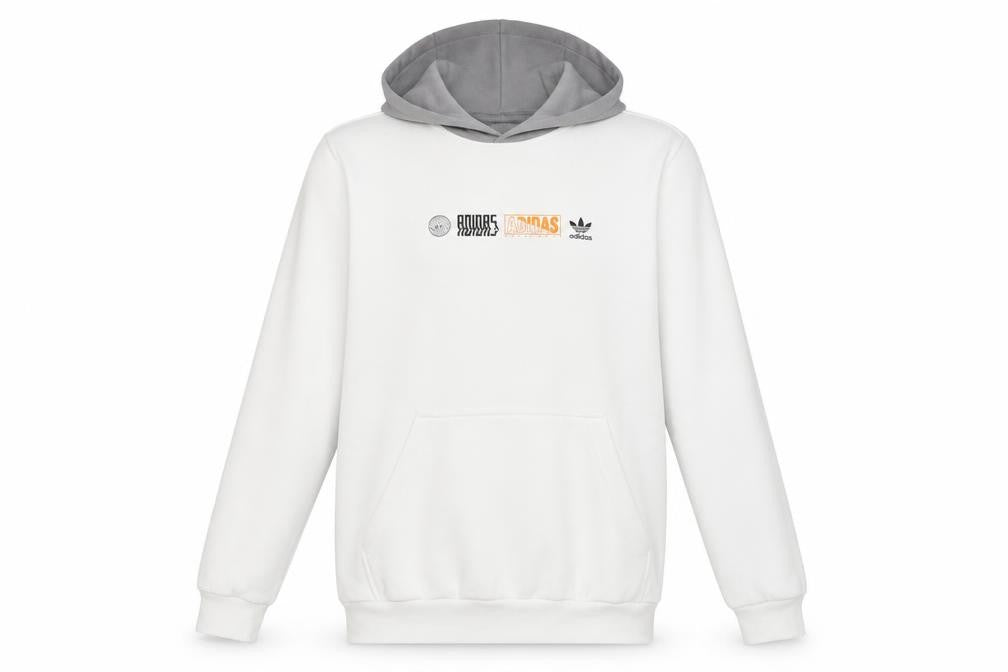 Adidas Boys White & Grey Pullover Hoodie 13-14Y Logo Print Cotton Blend