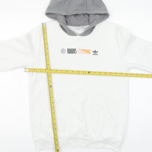 Adidas Boys White & Grey Pullover Hoodie 13-14Y Logo Print Cotton Blend