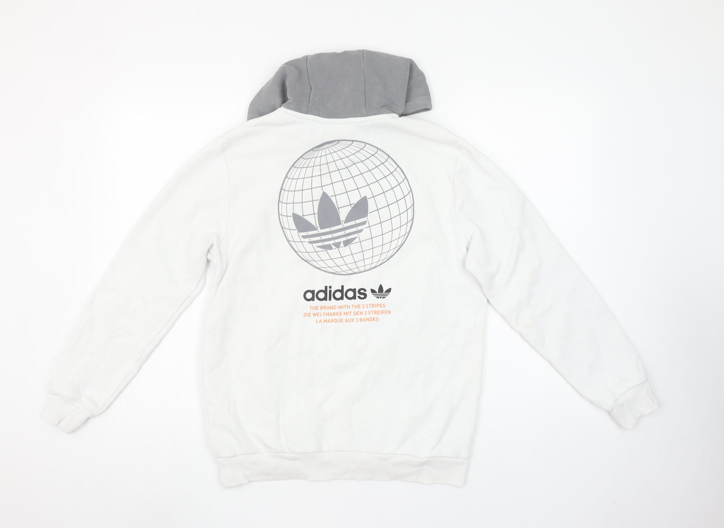 Adidas Boys White & Grey Pullover Hoodie 13-14Y Logo Print Cotton Blend