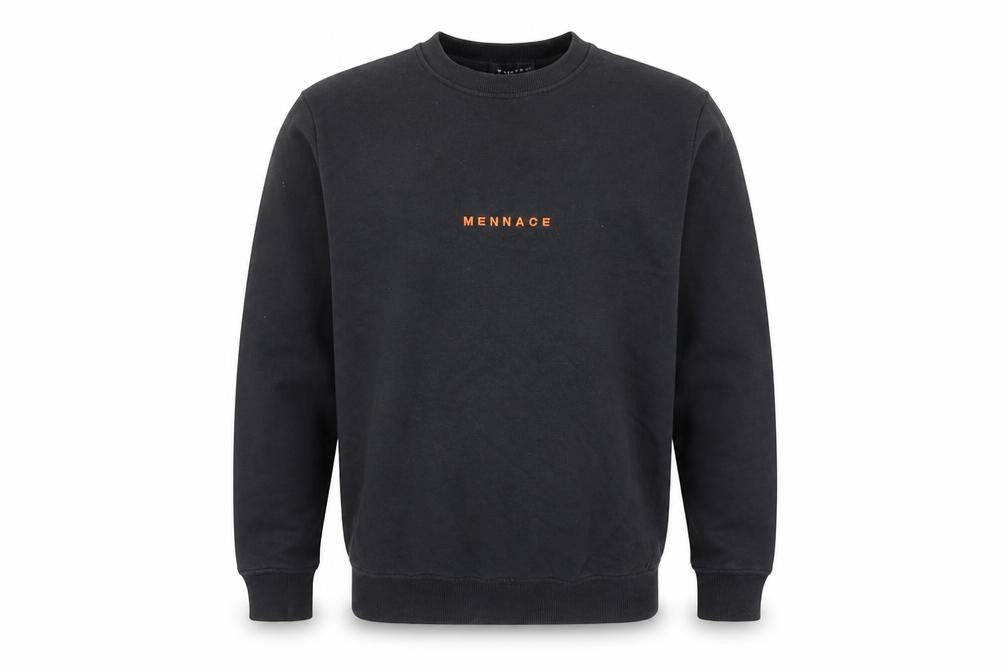 Front view of Mennace Men's Black Crew Neck Logo Sweatshirt, size S