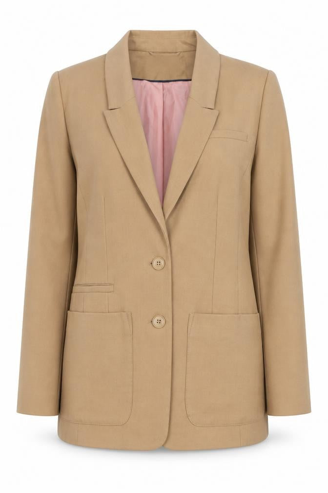 Front view of H&M Women's Brown Tailored Blazer, size 12, Regular Fit Two-Button Jacket