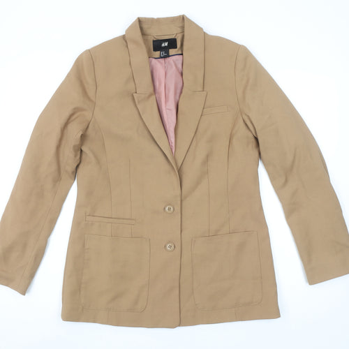 H&M Women's Brown Tailored Blazer Size 12 Regular Fit Two-Button Jacket