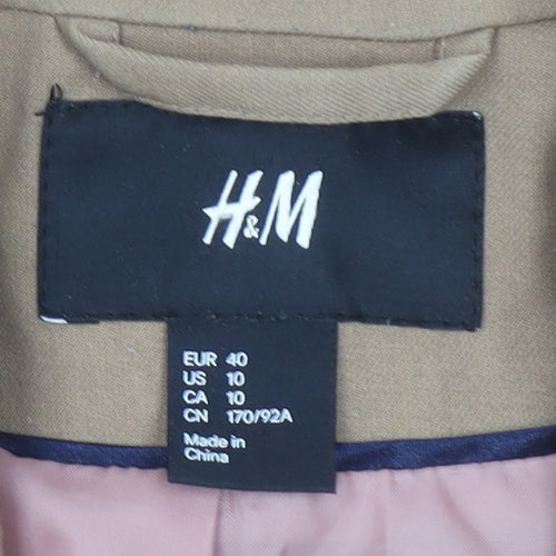 H&M Women's Brown Tailored Blazer Size 12 Regular Fit Two-Button Jacket