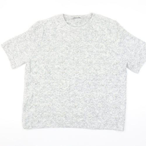 Marks and Spencer Women’s Grey Beaded Knit Short Sleeve Jumper Size L