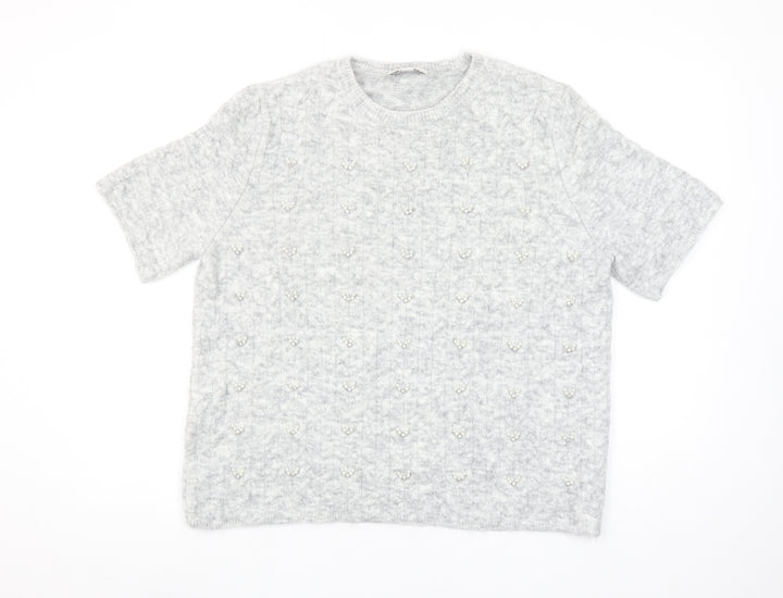 Marks and Spencer Women’s Grey Beaded Knit Short Sleeve Jumper Size L