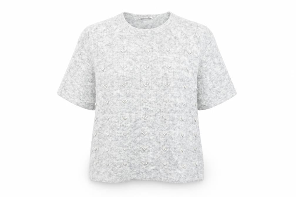 Marks and Spencer Women’s Grey Beaded Knit Short Sleeve Jumper Size L