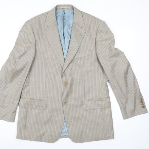 Magee Men's Beige Striped Wool Blazer Jacket 40R Classic Fit