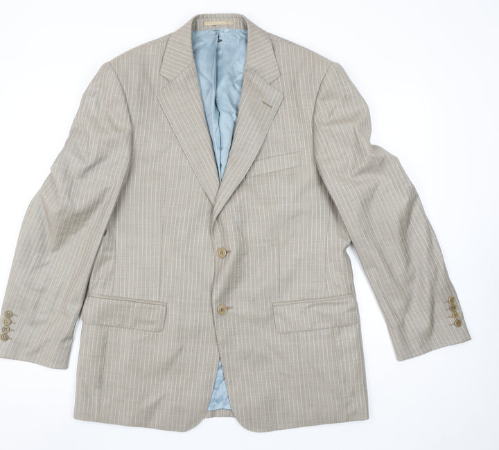 Magee Men's Beige Striped Wool Blazer Jacket 40R Classic Fit