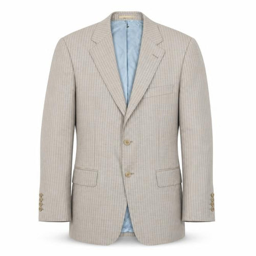 Magee Men's Beige Striped Wool Blazer Jacket 40R Classic Fit