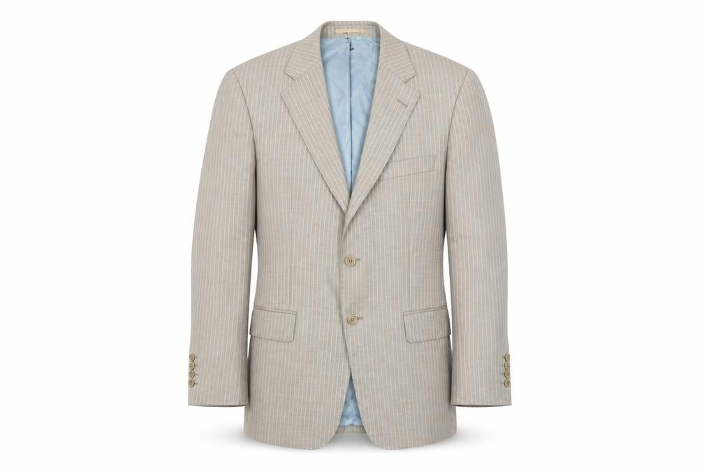 Magee Men's Beige Striped Wool Blazer Jacket 40R Classic Fit