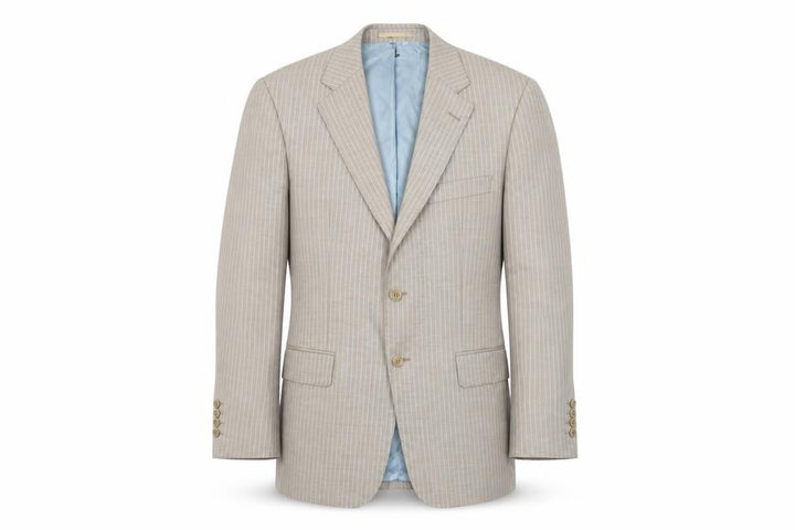 Magee Men's Beige Striped Wool Blazer Jacket 40R Classic Fit