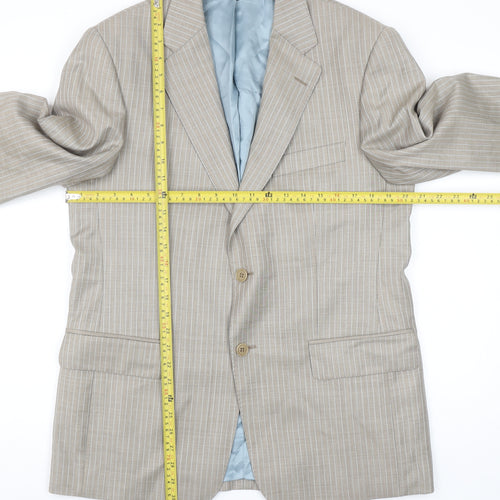 Magee Men's Beige Striped Wool Blazer Jacket 40R Classic Fit