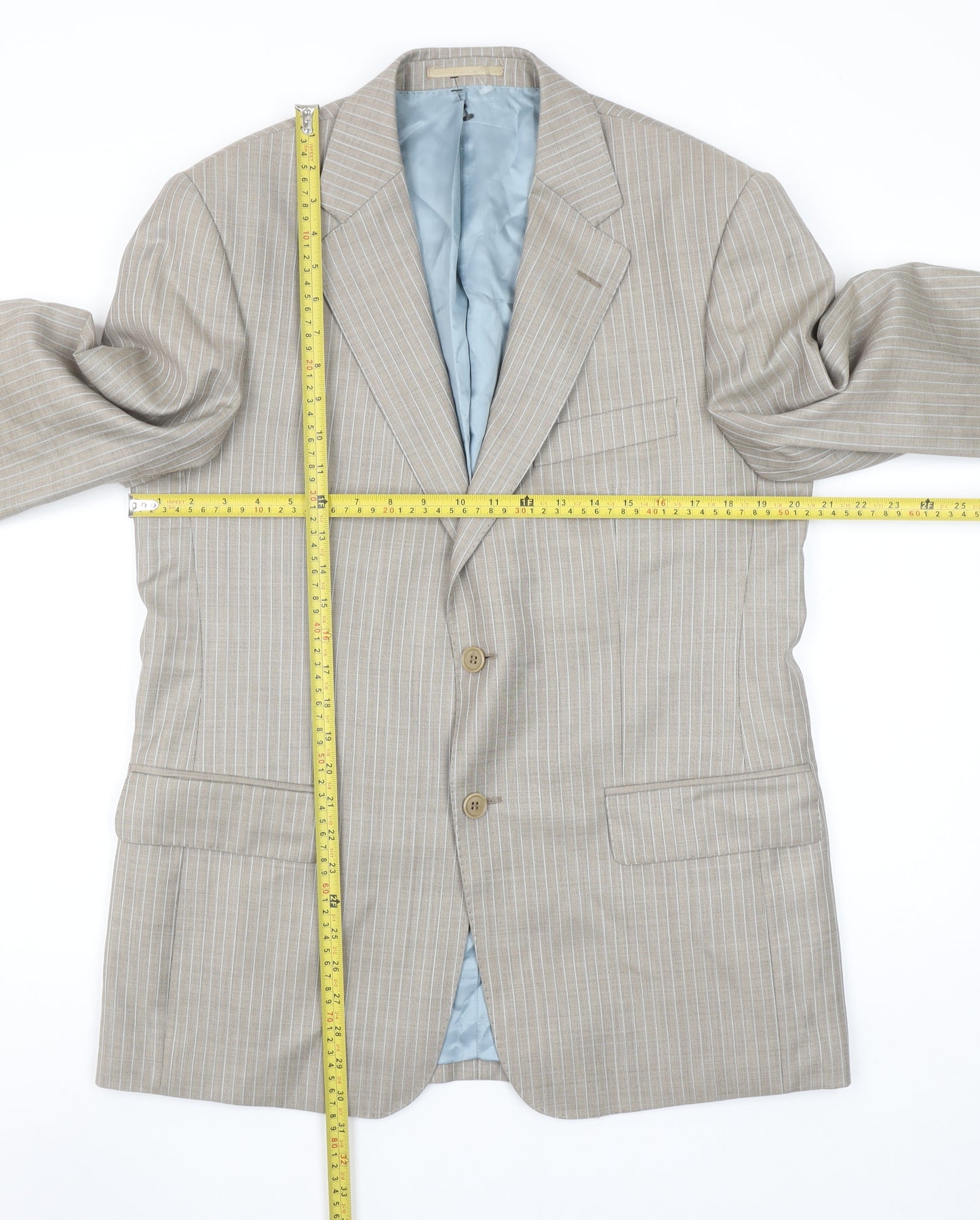Magee Men's Beige Striped Wool Blazer Jacket 40R Classic Fit
