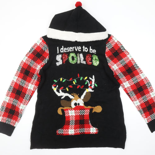 No Boundaries Womens Black 3XL Hooded Christmas Jumper with Reindeer Design