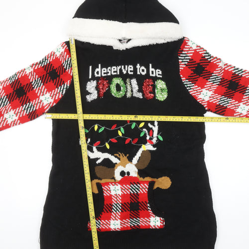 No Boundaries Womens Black 3XL Hooded Christmas Jumper with Reindeer Design