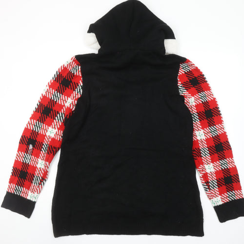 No Boundaries Womens Black 3XL Hooded Christmas Jumper with Reindeer Design