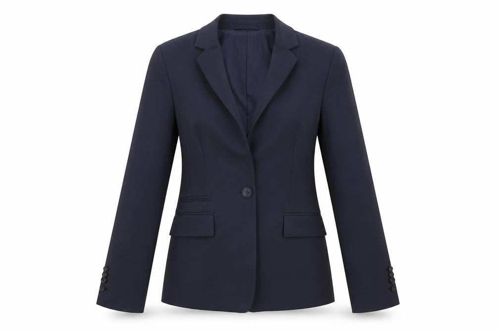 Front view of JOOP! Women's Blue Wool Blend Slim Fit Single-Breasted Blazer, size 8