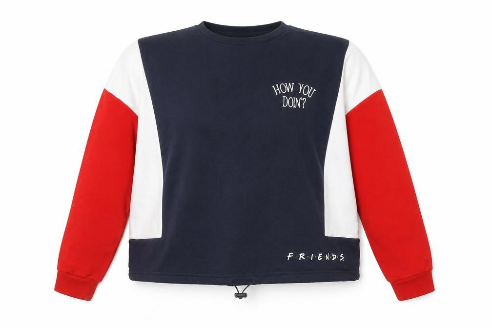 Front view of Primark Friends Navy Red Colourblock Women's XL Pullover Sweatshirt