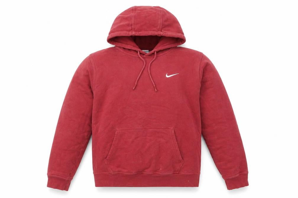 Front view of Nike Men's Red Pullover Hoodie M Regular Fit Fleece Sportswear
