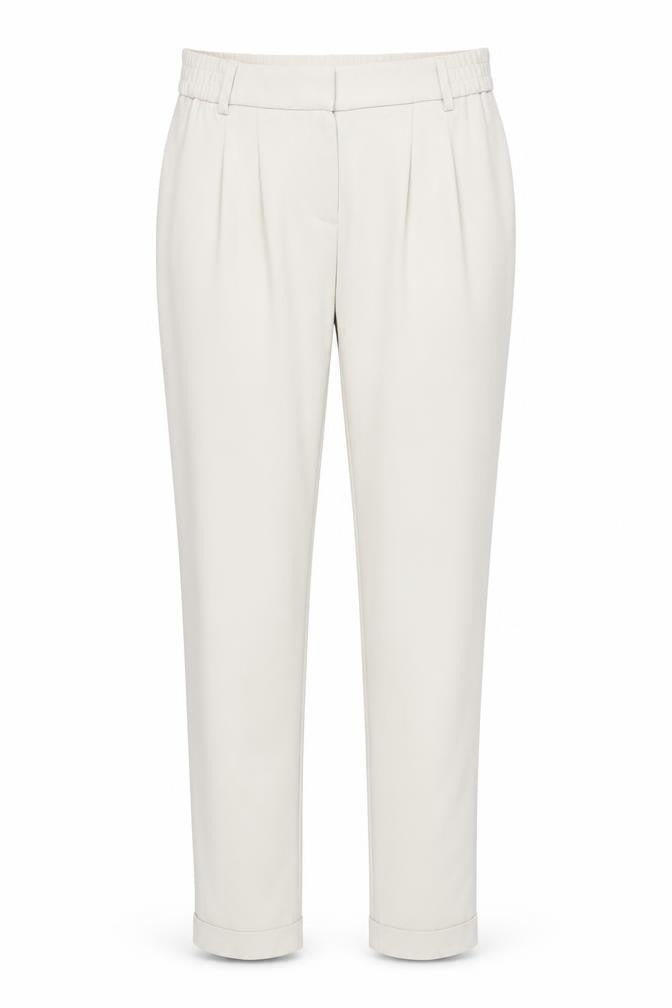 Front view of Mango Women Beige Tapered Pleated Trousers, size 6