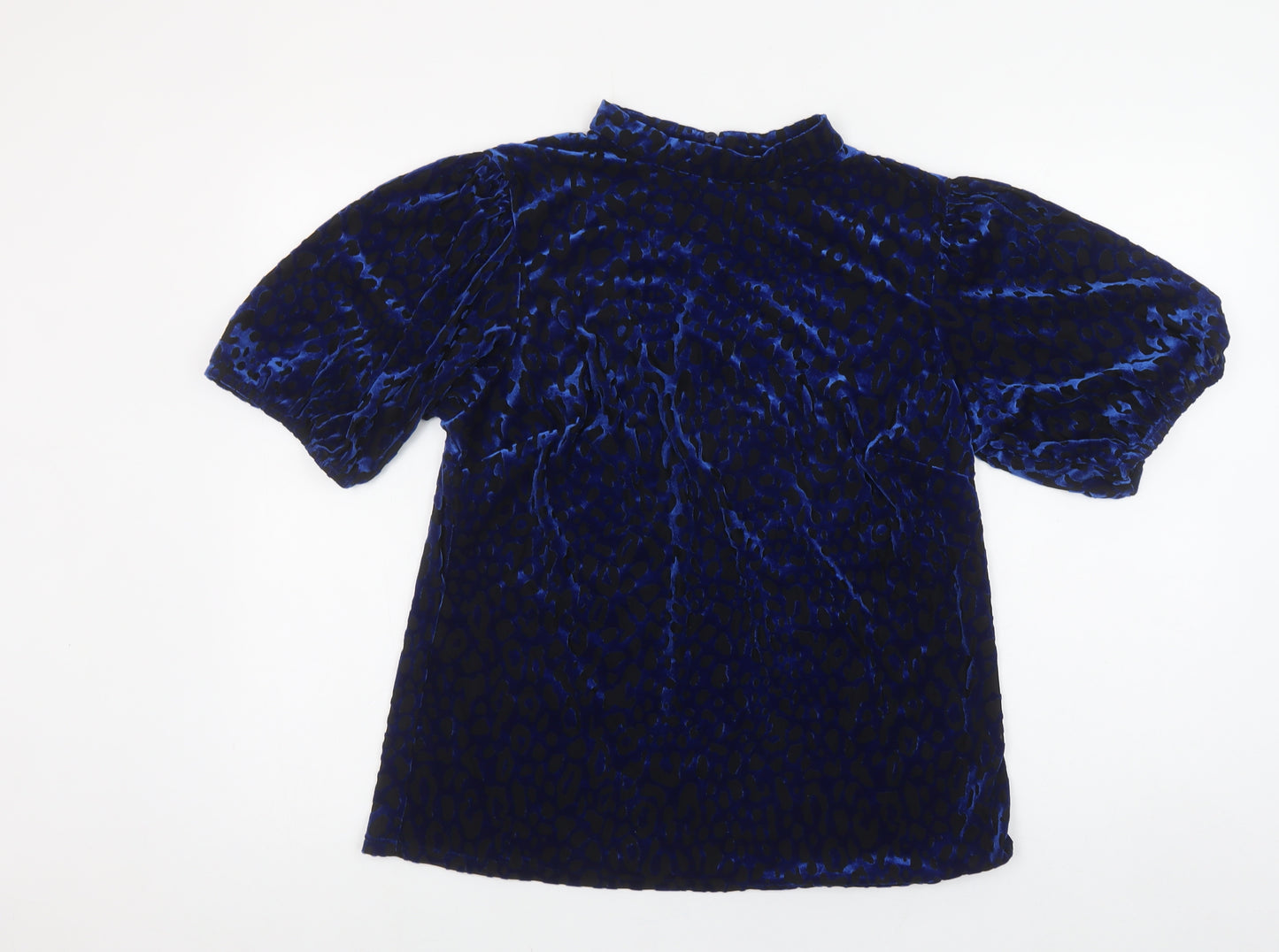 Monsoon Women’s Blue Velvet Animal Print High Neck Blouse Size L