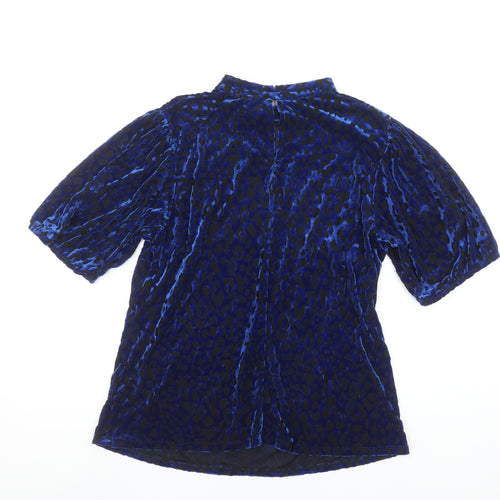 Monsoon Women’s Blue Velvet Animal Print High Neck Blouse Size L