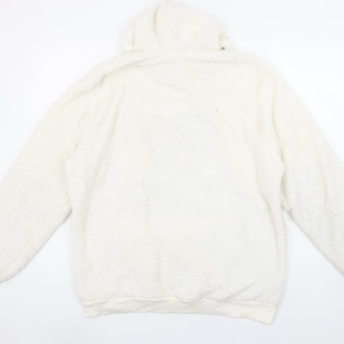 boohooMAN Men's White Fleece Pullover Hoodie M Cartoon Graphic