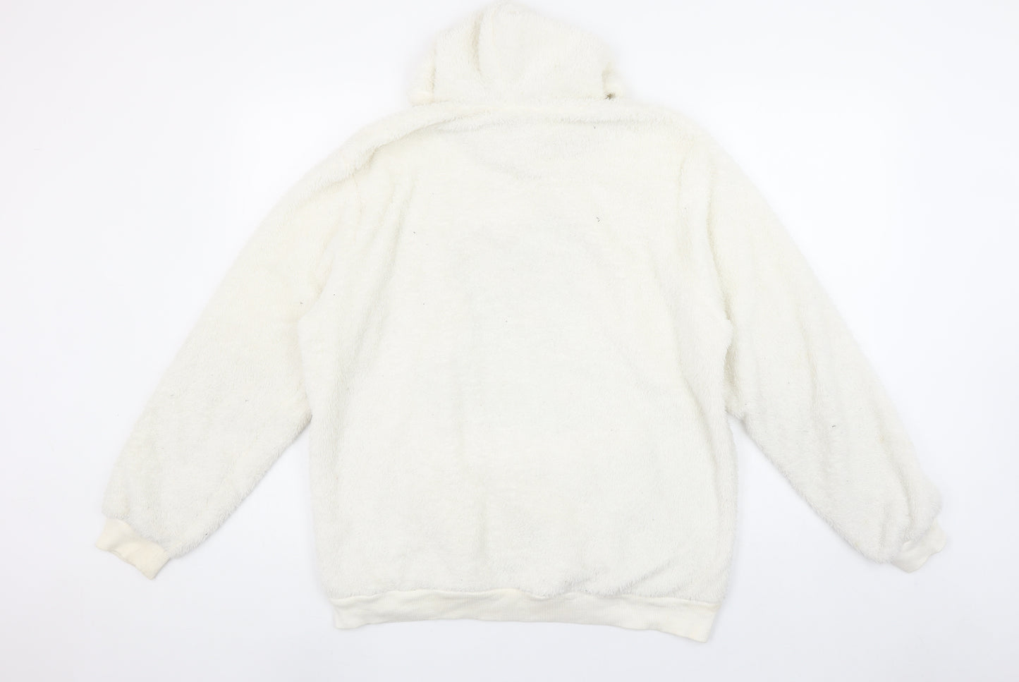 boohooMAN Men's White Fleece Pullover Hoodie M Cartoon Graphic