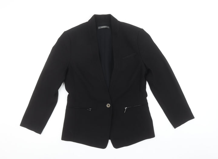 Esprit Women's Black Shawl Lapel Blazer UK 8 Slim Fit Tuxedo Jacket