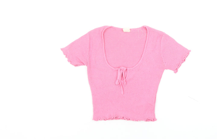 Urban Outfitters Women's Pink XS Cropped Knit Tie Front Top