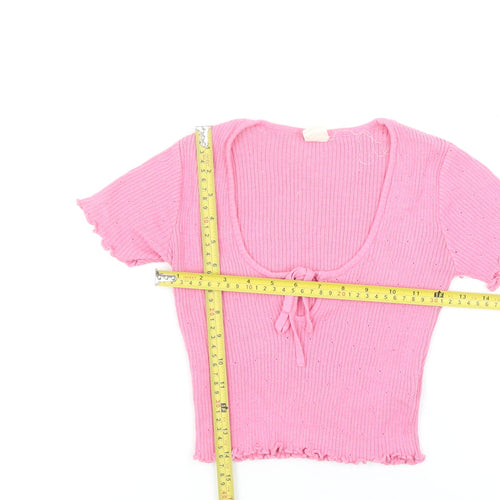 Urban Outfitters Women's Pink XS Cropped Knit Tie Front Top