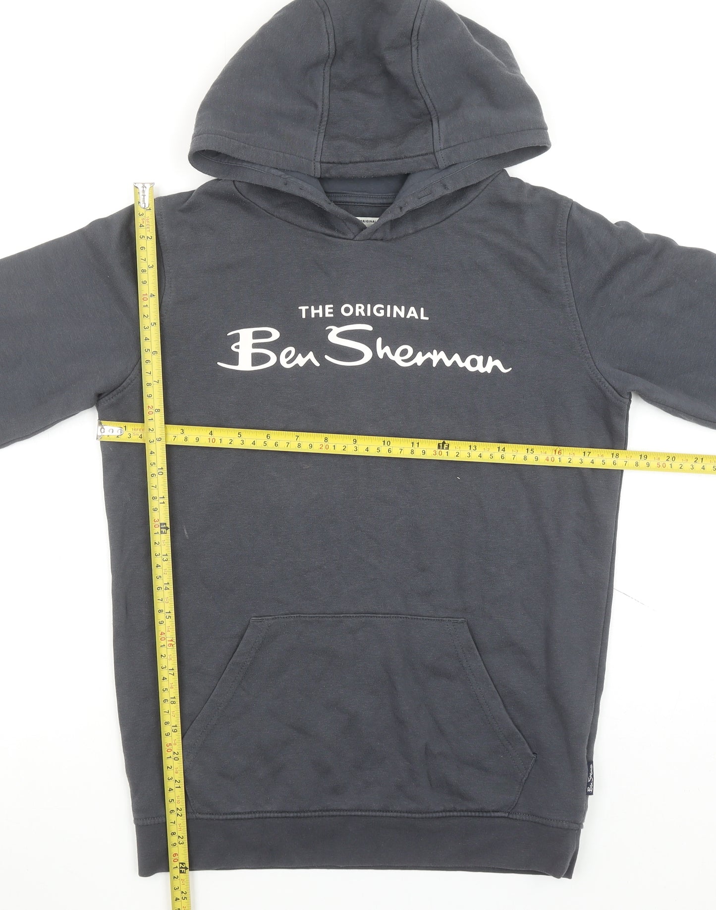 Ben Sherman Boys Black Pullover Hoodie 12-13 Years Cotton Logo Design