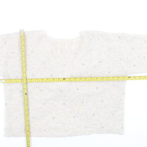 Oasis Womens Beige Beaded V-Neck Twist Front Cardigan L