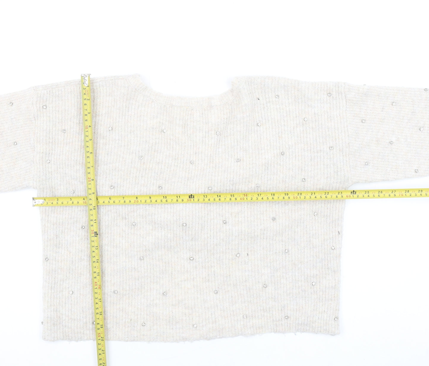 Oasis Womens Beige Beaded V-Neck Twist Front Cardigan L