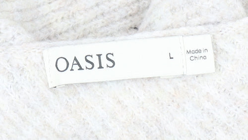 Oasis Womens Beige Beaded V-Neck Twist Front Cardigan L