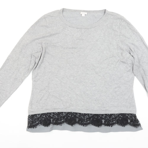 Precis Women's Grey Lace Hem Tunic Top Long Sleeve XL
