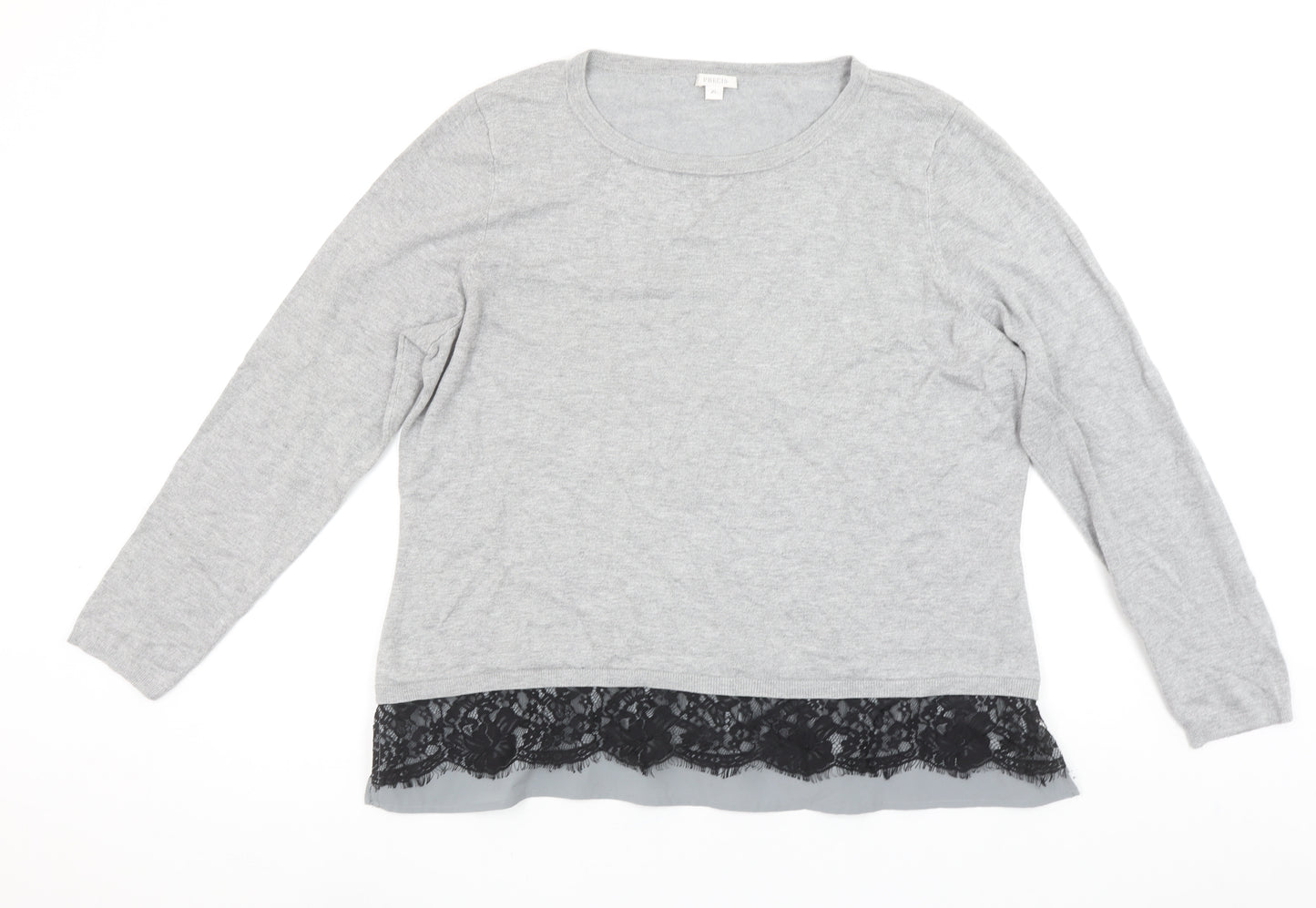 Precis Women's Grey Lace Hem Tunic Top Long Sleeve XL