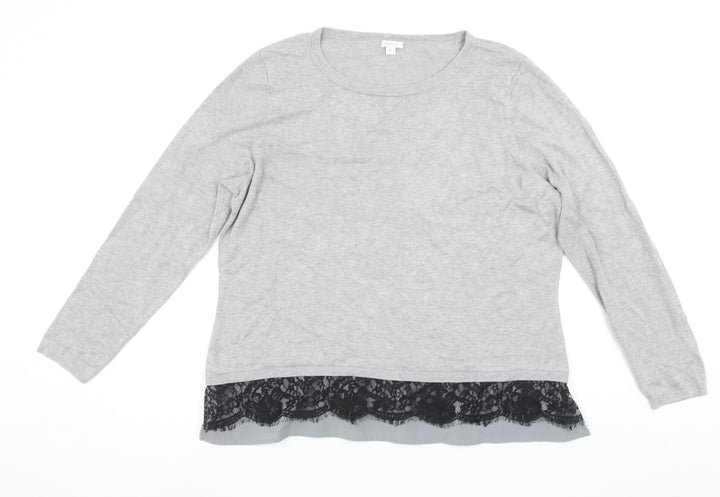 Precis Women's Grey Lace Hem Tunic Top Long Sleeve XL