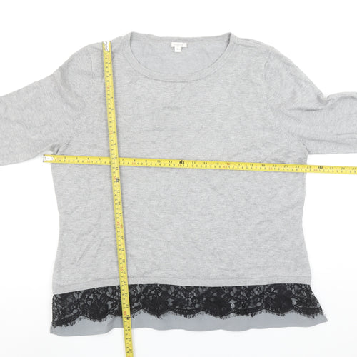 Precis Women's Grey Lace Hem Tunic Top Long Sleeve XL