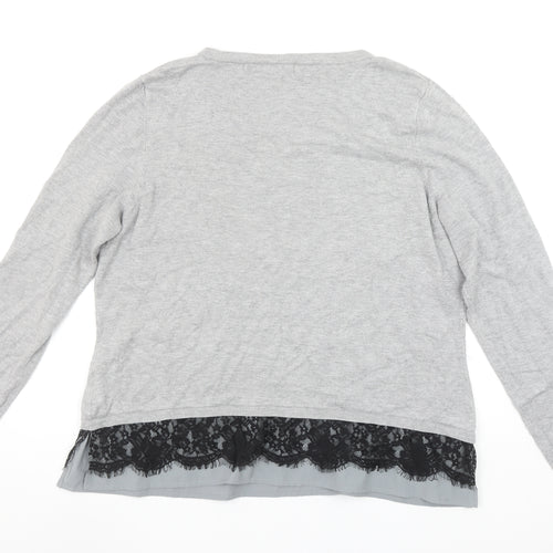 Precis Women's Grey Lace Hem Tunic Top Long Sleeve XL