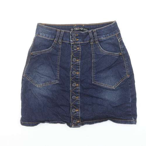 Zara Women Blue Denim Button Front Short Skirt Size 6