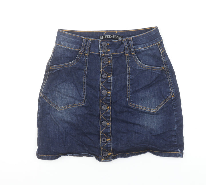 Zara Women Blue Denim Button Front Short Skirt Size 6